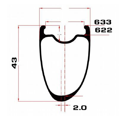 SMParts. Force 43, T700 Clincher Carbon Felge, 700c 28", TLR - UD Matt