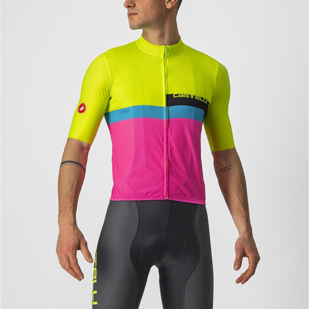 Castelli A BLOCCO Jersey, Electric Lime/Black-Blue