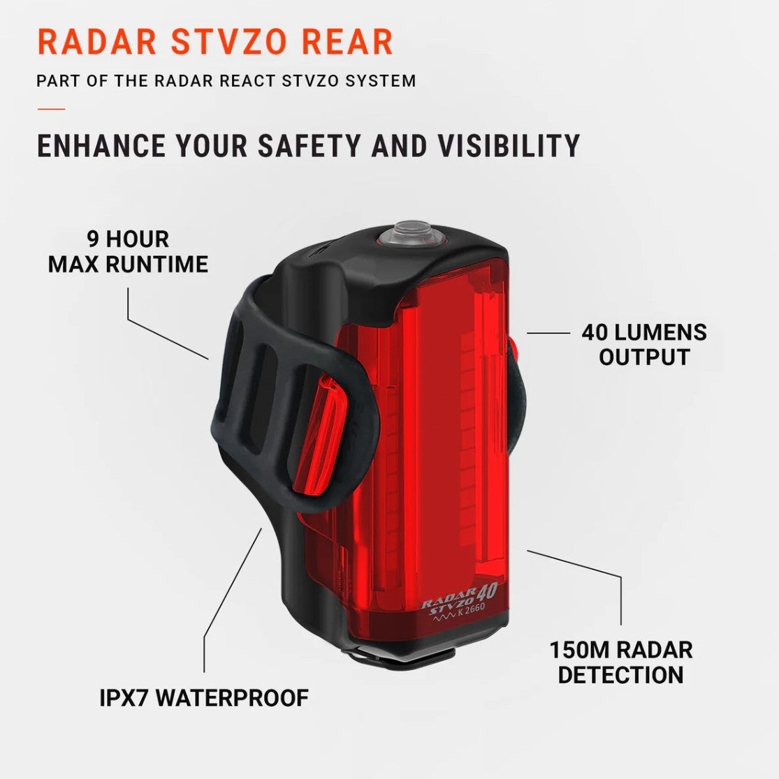 Lezyne Radar STVZO Rücklicht, 100 Lumen
