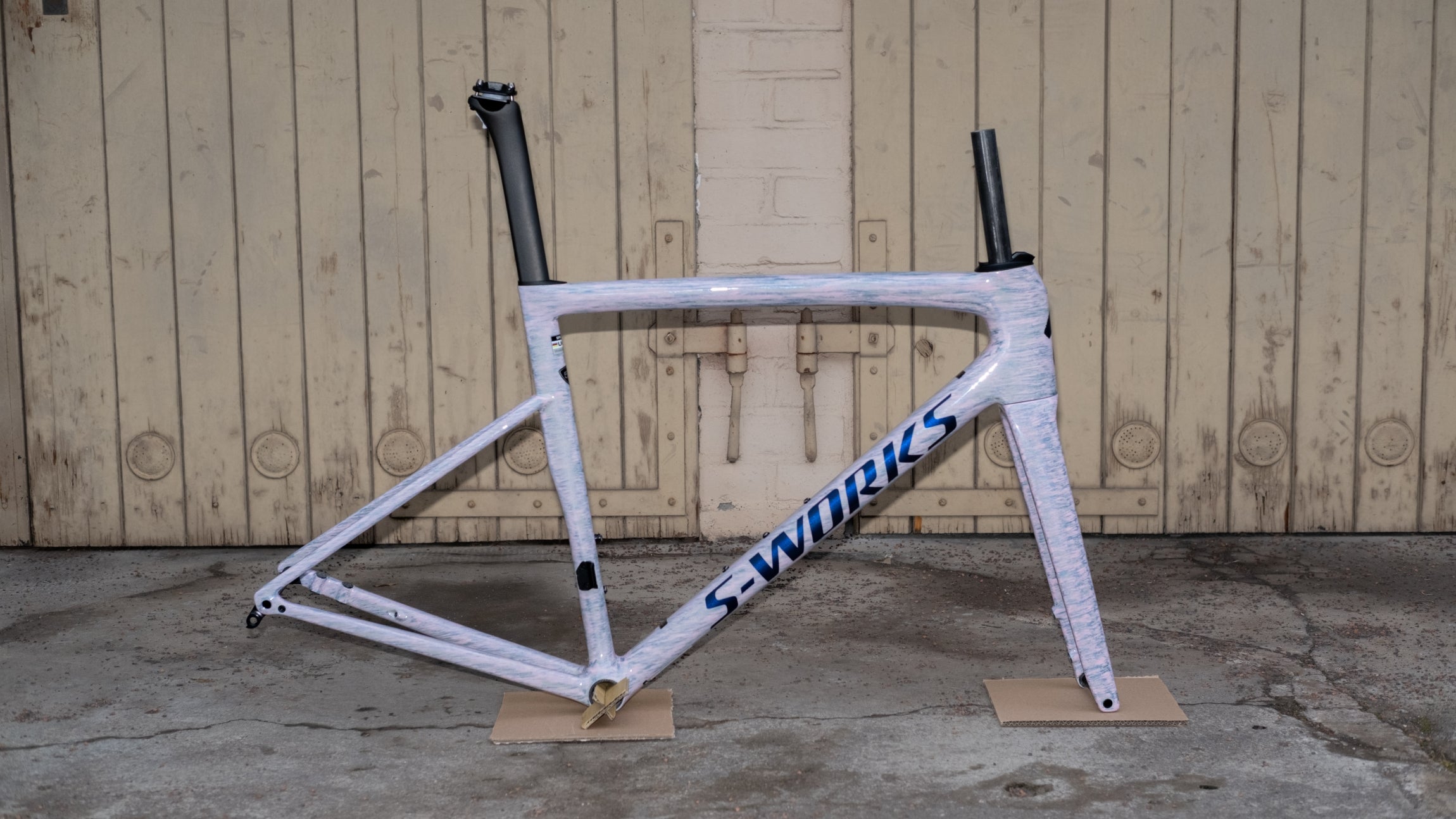 S-WORKS Tarmac SL8, Rahmen-Set - Gloss Dolomite Metallic / Directional Brush / Blue Majesty Metallic